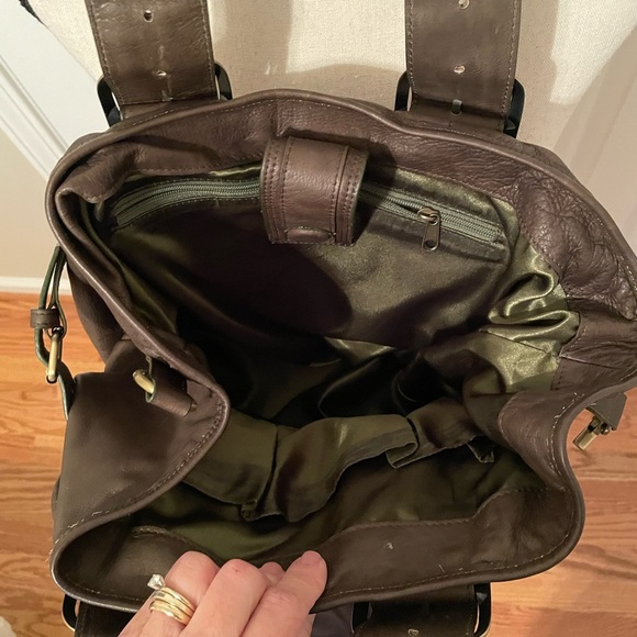 Sabina New York Dark Olive Green Genuine Leather Shoulder Handbag Purse EUC - Picture 6 of 15